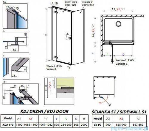 Radaway Essenza New Kdj kabina 110x90cm lewa szkło przejrzyste 385041-01-01L/384050-01-01