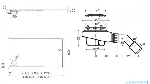 Schedpol Caspar New 160x80cm brodzik prostokątny + syfon 3.2342
