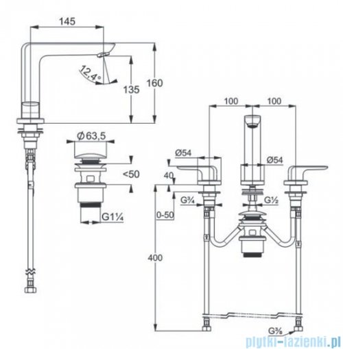 Kludi AMEO bateria umywalkowa 3-otworowa chrom 413930575