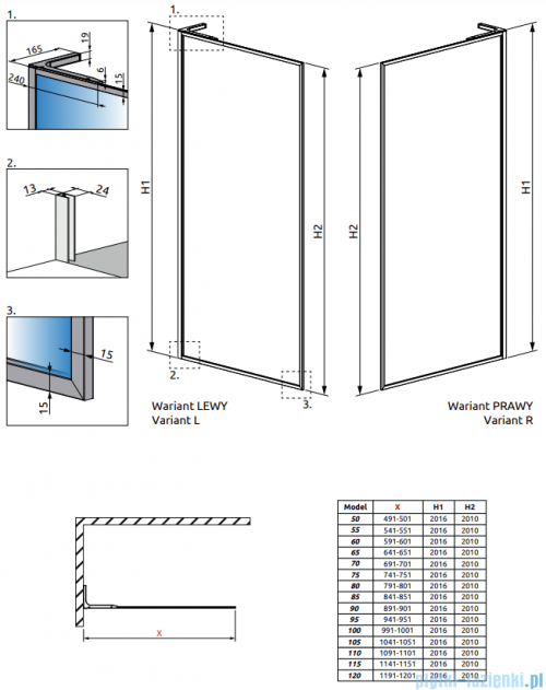Radaway Modo F SL Brushed Gunmetal II kabina Walk-in 85x201,6cm prawa Szczotkowany Grafit szkło przejrzyste 10419085-92-01R
