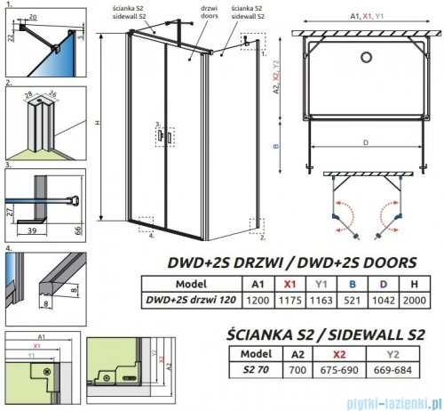 Radaway Nes 8 Black Dwd+2S kabina 70x120x70cm czarny mat/szkło przejrzyste 10080070-54-01/10082120-54-01/10080070-54-01