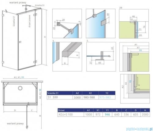 Radaway Essenza Pro Brushed Gold Kdj+S kabina 100x100x100cm prawa szczotkowane złoto 10097310-99-01R/10098100-01-01/10098100-01-01
