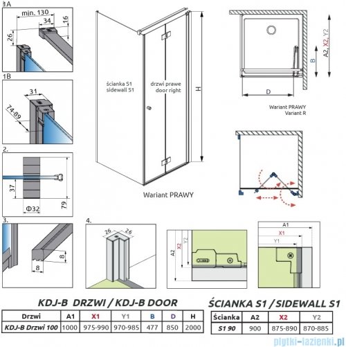 Radaway Nes 6 Kdj B Brushed Light Gold kabina 100x90cm prawa szczotkowane jasne złoto 10025100-98-01R/10039090-01-01