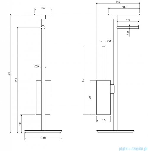 Omnires Modern Project stojak na papier i szczotkę toaletową z półką mosiądz szczotkowany MP60820BSB