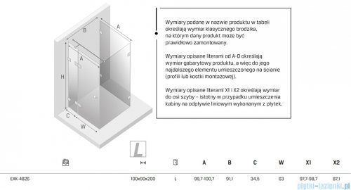 New Trendy Eventa Gold Shine kabina prysznicowa przyścienna z drzwiami bocznymi 100x90x200 cm przejrzyste lewe Złoty połysk EXK-4826