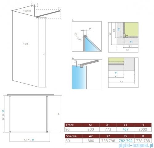 Radaway Modo New Black IV kabina Walk-in 80x80 czarny mat/szkło przejrzyste 389584-54-01/389084-54-01