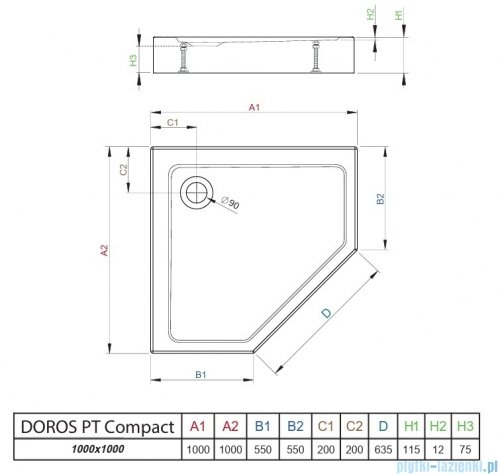 Radaway Doros PT Compact Stone brodzik pięciokątny 100x100 kaszmirowy SDRPT1010-05-84S