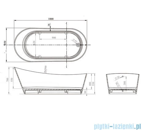 Sanitti Quattro wanna wolnostojąca 180x85 + syfon klik-klak biała 11040000