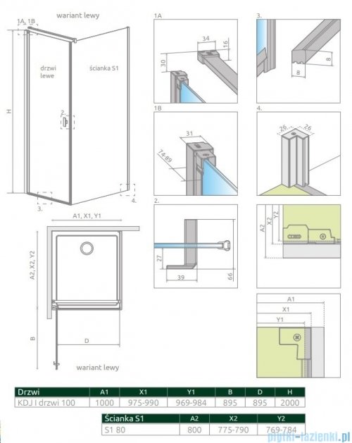 Radaway Nes 8 Kdj I kabina 100x80cm lewa szkło przejrzyste 10072100-01-01L/10089080-01-01