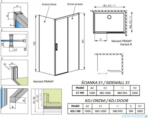 Radaway Idea White Kdj kabina 100x100cm prawa szkło przejrzyste 387040-04-01R/387052-04-01L