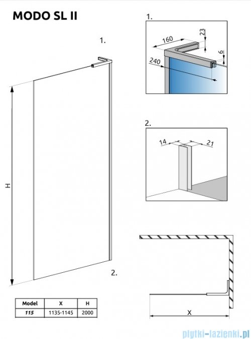 Radaway Modo SL II kabina Walk-in 115x200 prawa szkło przejrzyste 10319115-01-01R 