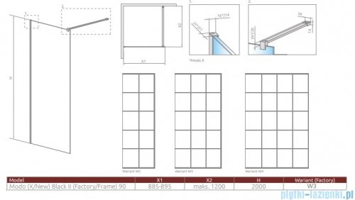 Radaway Modo X Black II Frame kabina Walk-in 90x200 szkło 10mm 389294-54-56