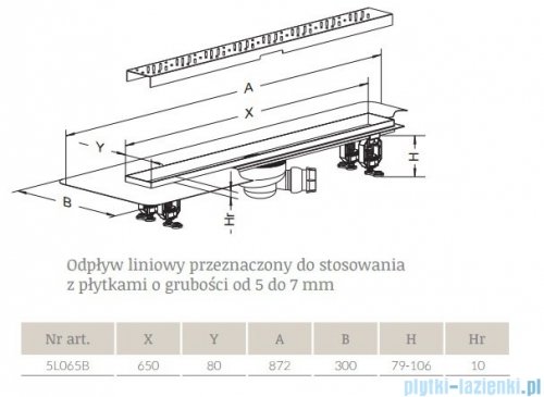 Radaway Steel Odpływ liniowy 65x8cm 5L065B,5R065S