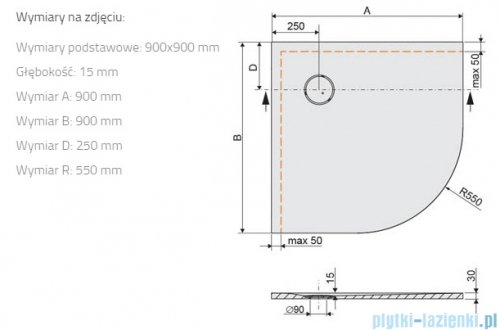 Sanplast Structure Mineral BP-M/STRUCTURE brodzik półokrągły 90x90x1,5 cm mat czerni 645-360-0430-59-010
