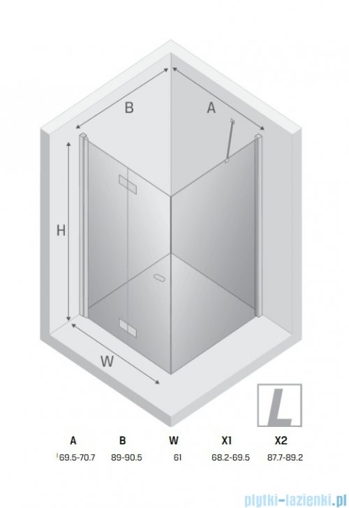 New Trendy New Soleo Light Gold 70x90x195 cm kabina lewa drzwi składane pojedyncze wspornik skośny złoty połysk/szkło przejrzyste K-1897