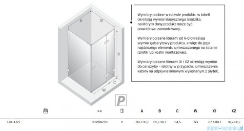 New Trendy Eventa Gold Shine kabina prysznicowa kwadratowa 90x90x200 cm prawa przejrzyste Złoty połysk EXK-4727