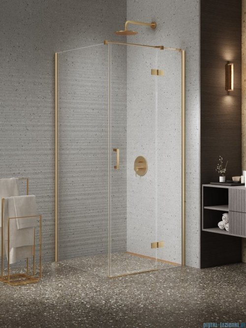 New Trendy Nesta Gold Brushed kabina 90x100x200 cm prawa wspornik równoległy złoto szczotkowane/szkło przejrzyste K-4439