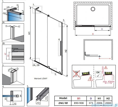 Radaway Furo SL Dwj drzwi 90cm lewe chrom połysk/szkło przejrzyste 10307472-01-01L/10110430-01-01 