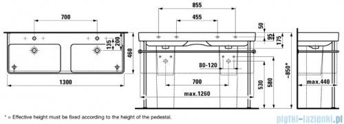 Laufen Pro S umywalka podwójna ścienna bez otworów 130x46cm biała H8149680001091