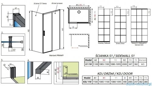 Radaway Idea Black Kdj Factory kabina prysznicowa 110x100 prawa czarny mat/szkło przejrzyste 387041-54-55R/387052-54-55L