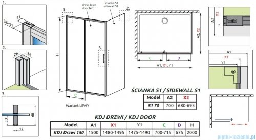 Radaway Premium Pro Black Kdj kabina 150x70cm lewa czarny mat/szkło przejrzyste 1015150-54-01L/1016070-54-01