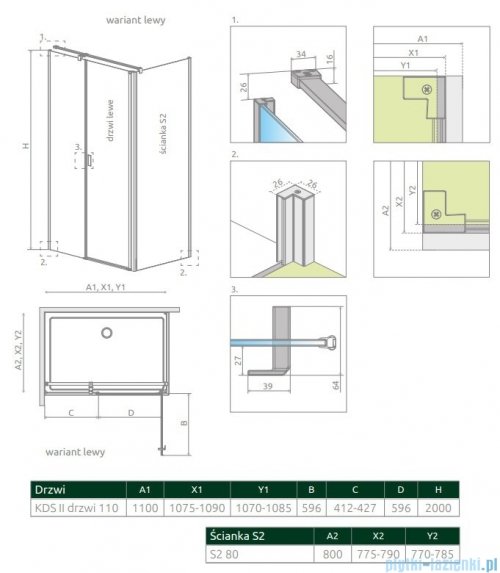 Radaway Nes Kds II kabina 110x80cm lewa szkło przejrzyste 10033110-01-01L/10040080-01-01