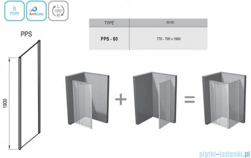 Ravak Pivot PPS ścianka prysznicowa 80cm aluminium transparent Anticalc 90G40C00Z1