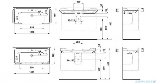 Laufen Meda umywalka ścienna 100x46cm grafitowy mat H8101197581041
