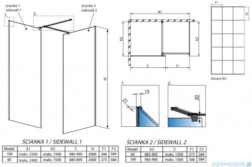 Radaway Modo New Black III kabina Walk-in 100x90x200 Frame