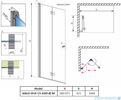 Radaway Nes 6 Brushed GunMetal KDD B kabina walk-in 90cm lewa szczotkowany grafit szkło przejrzyste 10024090-92-01L