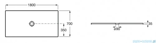 Roca Cratos brodzik prostokątny 180x70cm onyks A3740L1640