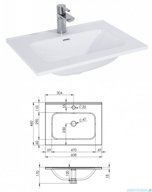 Elita Look szafka z umywalką 60x28x45cm biały połysk 167075/145830