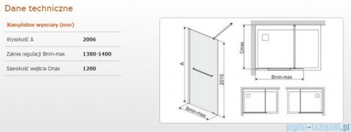Sanplast Free Line II P/FREEII Kabina walk-in 140x200 cm przejrzyste 600-261-0470-42-401
