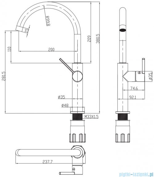 Omnires Tula bateria zlewozmywakowa czarna TL6050BL