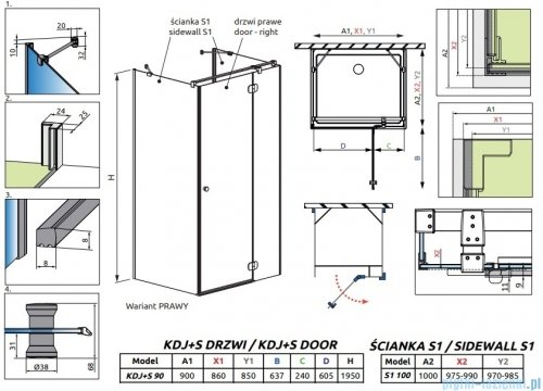 Radaway Torrenta KDJ+S kabina prysznicowa 100x90x100 prawa chrom połysk/przejrzyste 1330100-01-01/133390-01-01R/1330100-01-01