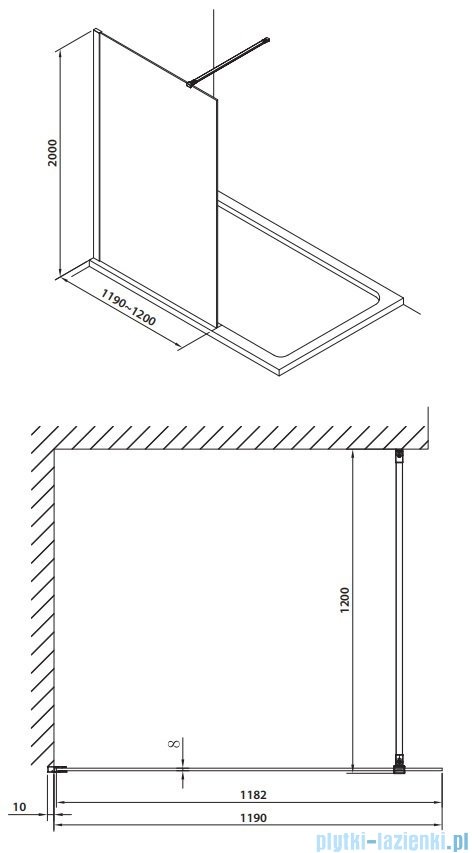 Omnires Marina Kabina prysznicowa typu walk-in 120x200 cm przejrzyste profil czarny DNR12XBLTR