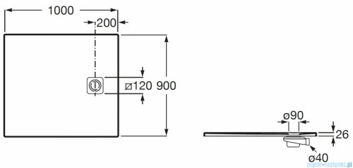 Roca Magma 100x90 cm brodzik prostokątny kompozytowy STONEX PERŁOWY APE013E838403630