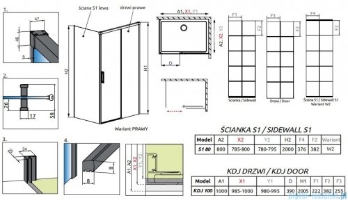 Radaway Idea Black Kdj Factory kabina prysznicowa 100x80 prawa czarny mat/szkło przejrzyste 387040-54-55R/387051-54-55L