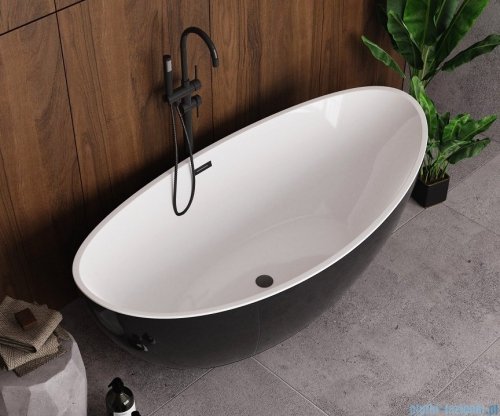 The North Bath Frigg wanna wolnostojąca biało-czarna 180x87cm + syfon Klik-klak 6807B-1801-BLBP