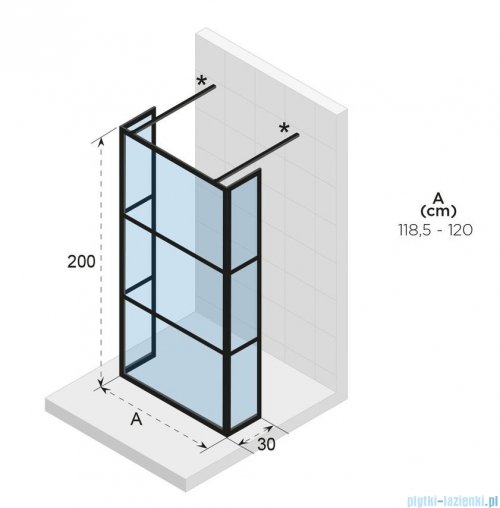 Riho Grid GB404 kabina prysznicowa Walk In 120cm czarna G004034121