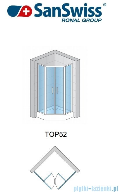 SanSwiss Top-Line Pięciokątna kabina prysznicowa TOP52 z drzwiami otwieranymi 90x90cm Master Carre/połysk TOP5270905030
