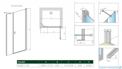 Radaway Nes 8 Dws I drzwi wnękowe 130cm prawe przejrzyste 10078110-01-01R/10078113-01-01