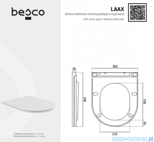 Besco Laax Matt Black miska WC wisząca + deska wolnoopadająca Laax Black czarny matt #ZLA-C-DLC