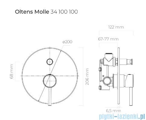 Oltens Molle bateria prysznicowa podtynkowa czarny mat 34100300