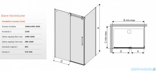 Sanplast kabina KND2/ALTII narożna prostokątna 100x190-200x210 cm grafit 600-121-1091-42-491