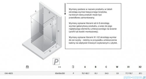 New Trendy Eventa Gold Shine kabina prysznicowa przyścienna z drzwiami bocznymi 80x90x200 cm przejrzyste prawa Złoty połysk EXK-4823