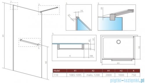 Radaway Modo New II z wieszakiem kabina Walk-in 110x200 szkło przejrzyste 389114-01-01W