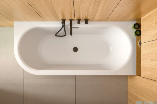 Besco Avita A-line 170x75cm wanna wolnostojąca przyścienna prawa akrylowa + syfon klik-klak czarny matt z przelewem slim #WAA-170APCS