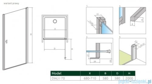 Radaway Nes 8 Dwj I Drzwi wnękowe 70cm prawe szkło przejrzyste 10076070-01-01R