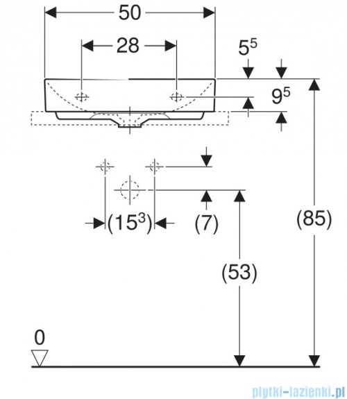 Geberit One Umywalka prostokątna bez otworu na baterię 50x41cm KeraTect 505.031.01.6